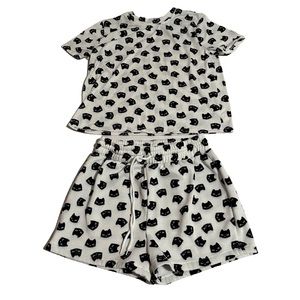 Juniors Cat Print Pajamas - T-shirt with Shorts